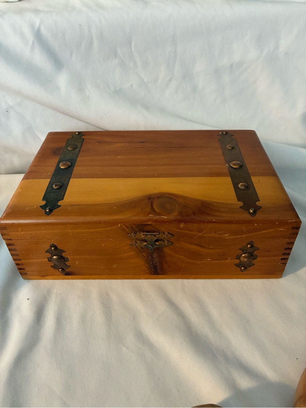 Cedar/Copper Wooden Keepsake Box with Metal Accents - Warm Honey Tongue/Groove